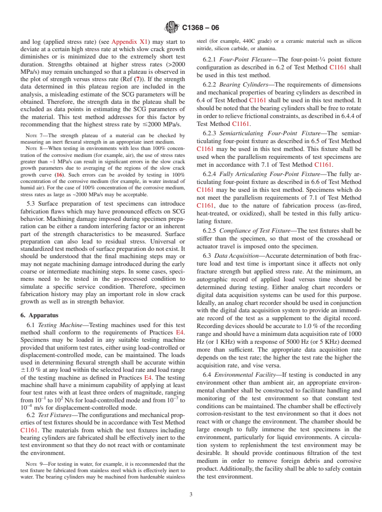 ASTM C1368-06 - Standard Test Method for Determination of Slow Crack Growth Parameters of Advanced Ceramics by Constant Stress-Rate Flexural Testing at Ambient Temperature