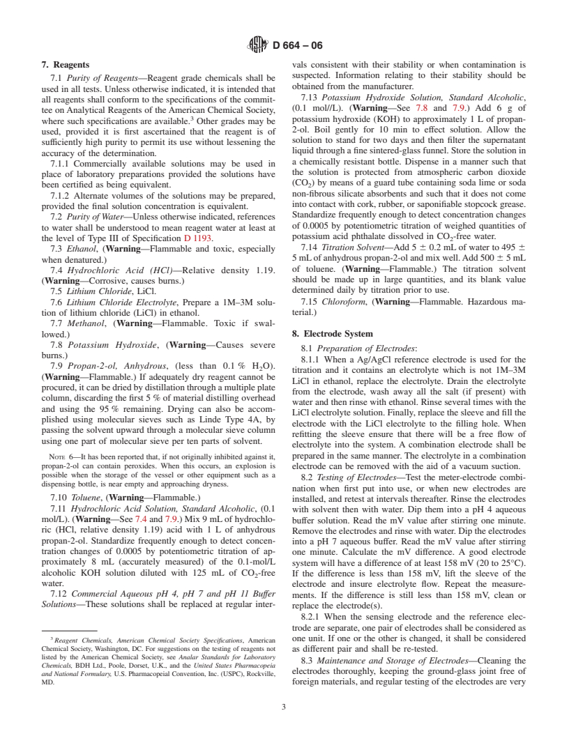 ASTM D664-06 - Standard Test Method for Acid Number of Petroleum Products by Potentiometric Titration