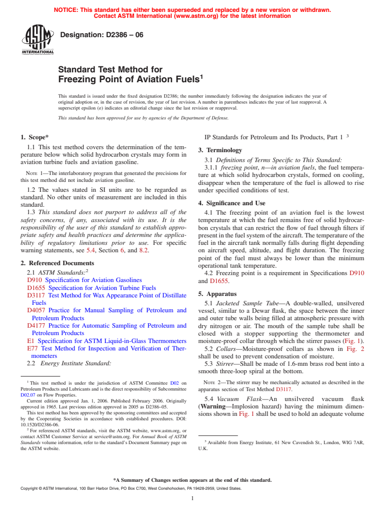 ASTM D2386-06 - Standard Test Method for Freezing Point of Aviation Fuels