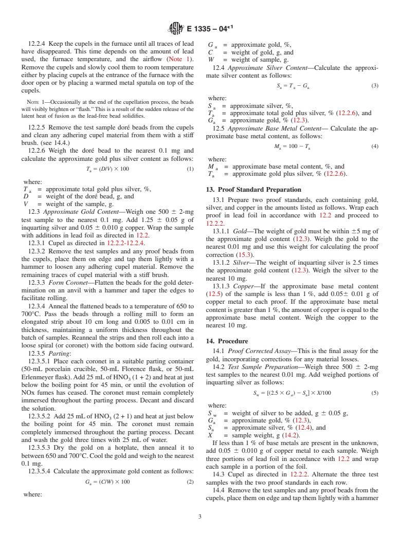 ASTM E1335-04e1 - Standard Test Methods for Determination of Gold in Bullion by Cupellation