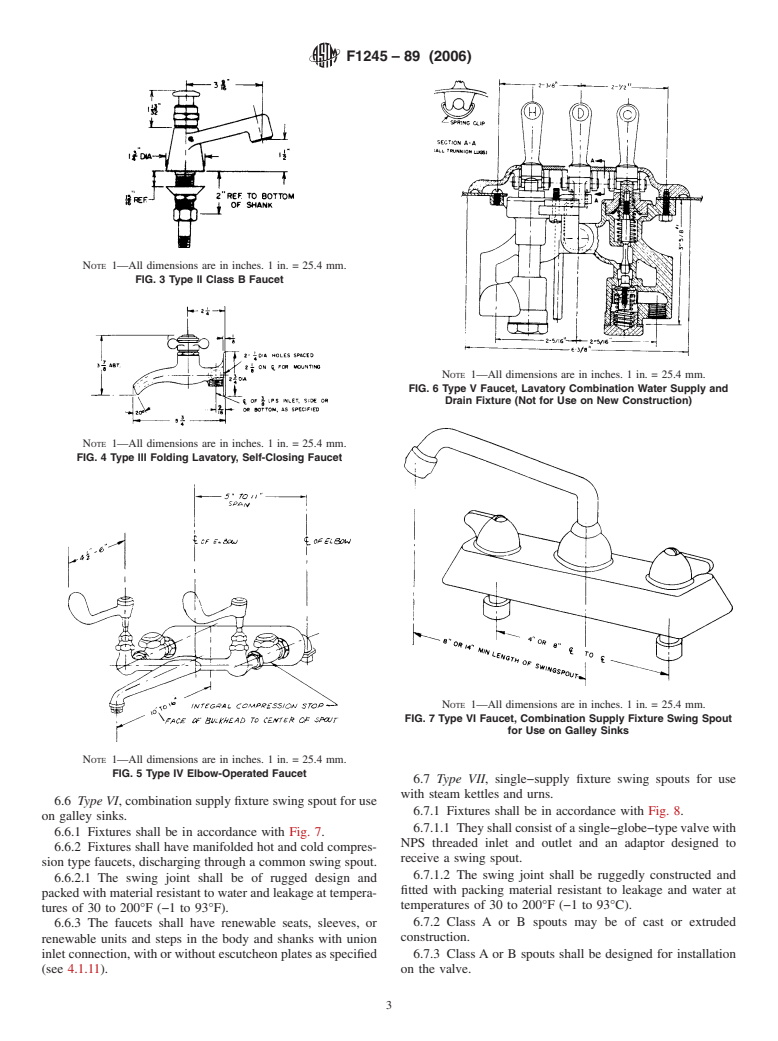 ASTM F1245-89(2006) - Standard Specification for Faucets, Single and Double, Compression and Self-Closing Type, Shipboard