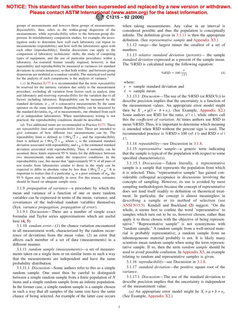 ASTM C1215-92(2006) - Standard Guide for Preparing and Interpreting Precision and Bias Statements in Test Method Standards Used in the Nuclear Industry