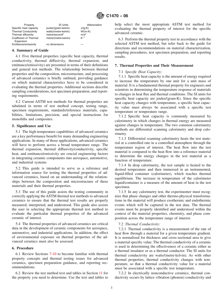 ASTM C1470-06 - Standard Guide for Testing the Thermal Properties of Advanced Ceramics