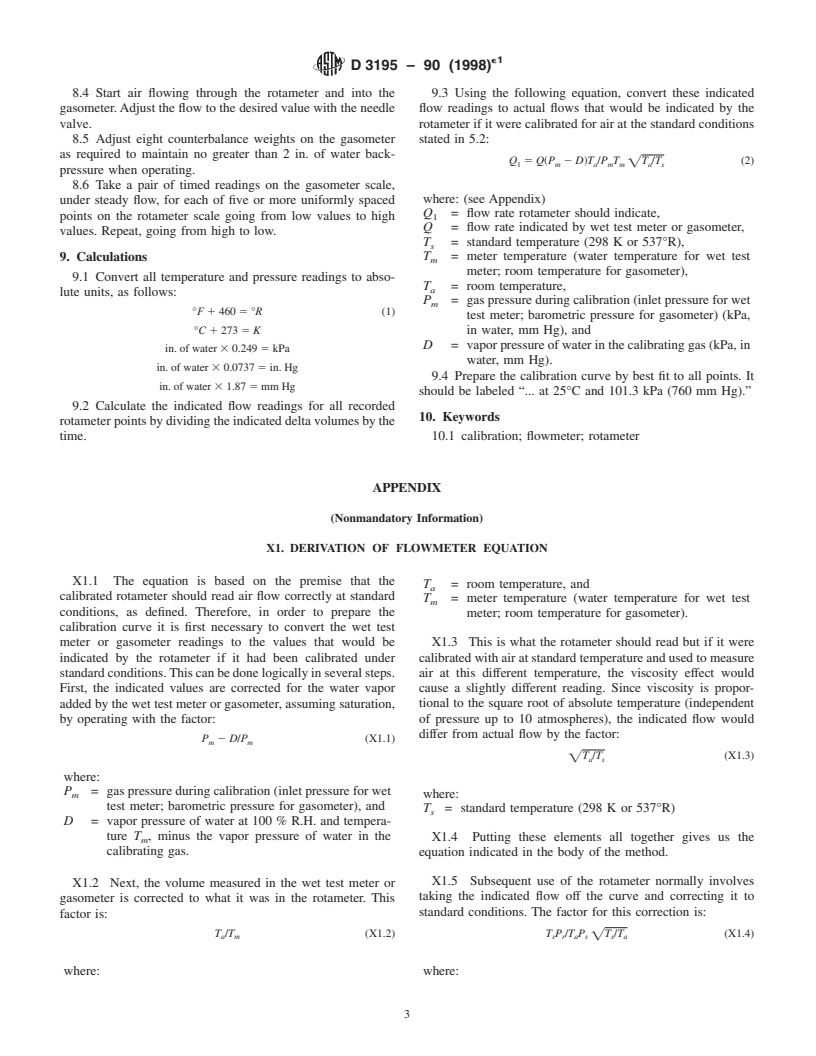 ASTM D3195-90(1998)e1 - Standard Practice for Rotameter Calibration