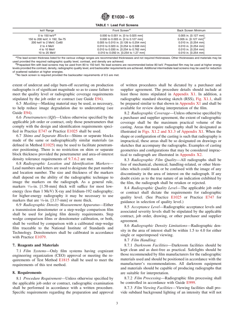 ASTM E1030-05 - Standard Test Method for Radiographic Examination of Metallic Castings