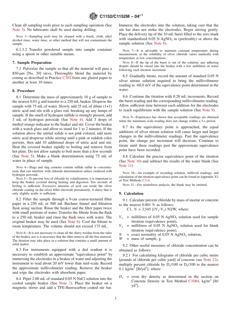 ASTM C1152/C1152M-04e1 - Standard Test Method for Acid-Soluble Chloride in Mortar and Concrete