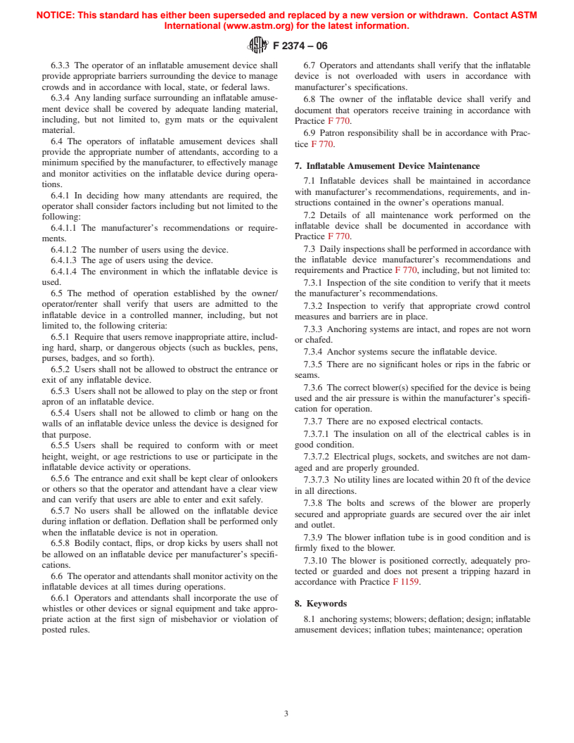 ASTM F2374-06 - Standard Practice for Design, Manufacture, Operation, and Maintenance of Inflatable Amusement Devices