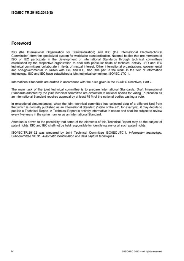 ISO/IEC TR 29162:2012 ISO/IEC TR 29162:2012 - Information technology -- Guidelines for using data structures in AIDC media - Page 4 preview