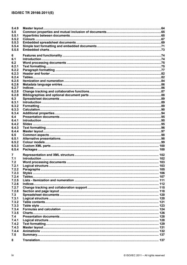 ISO/IEC TR 29166:2011 ISO/IEC TR 29166:2011 - Information technology -- Document description and processing languages -- Guidelines for translation between ISO/IEC 26300 and ISO/IEC 29500 document formats - Page 4 preview