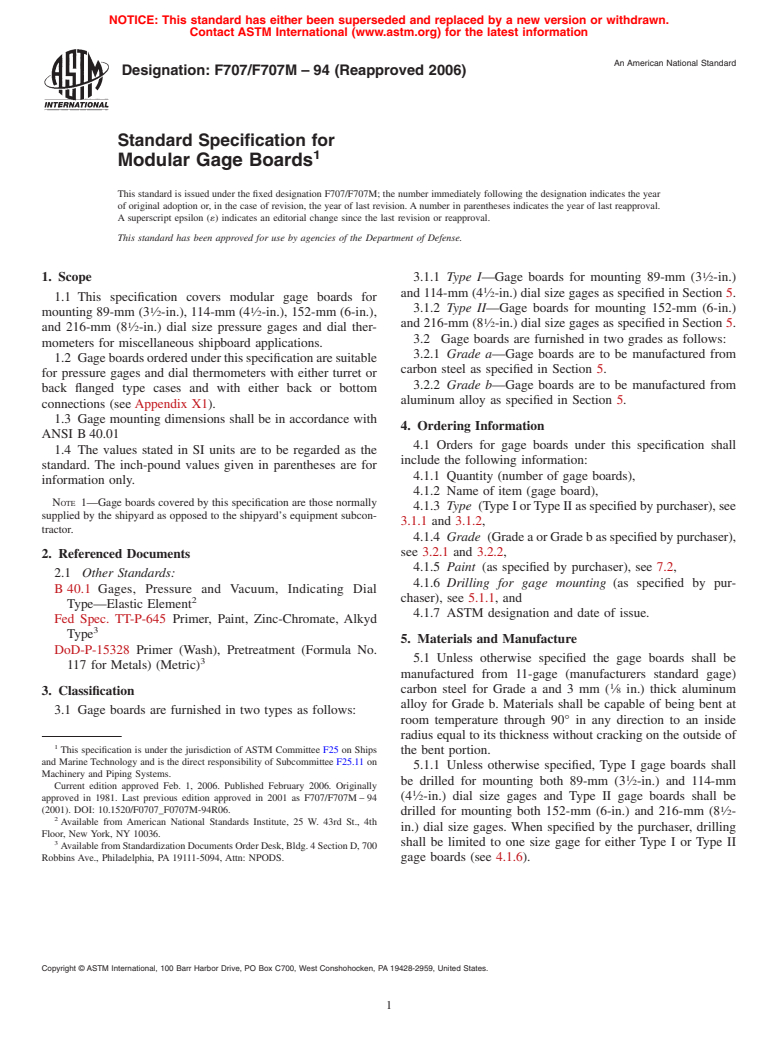 ASTM F707/F707M-94(2006) - Standard Specification for Modular Gage Boards