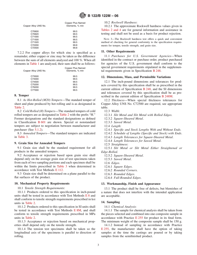 ASTM B122/B122M-06 - Standard Specification for Copper-Nickel-Tin Alloy, Copper-Nickel-Zinc Alloy (Nickel Silver), and Copper-Nickel Alloy Plate, Sheet, Strip, and Rolled Bar