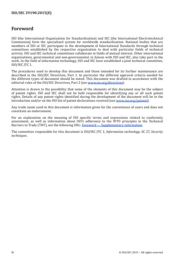 ISO/IEC 29190:2015 ISO/IEC 29190:2015 - Information technology -- Security techniques -- Privacy capability assessment model - Page 4 preview