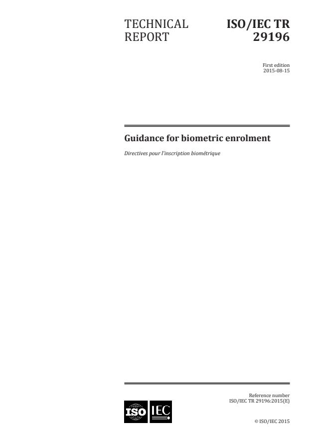 ISO/IEC TR 29196:2015 - Guidance for biometric enrolment