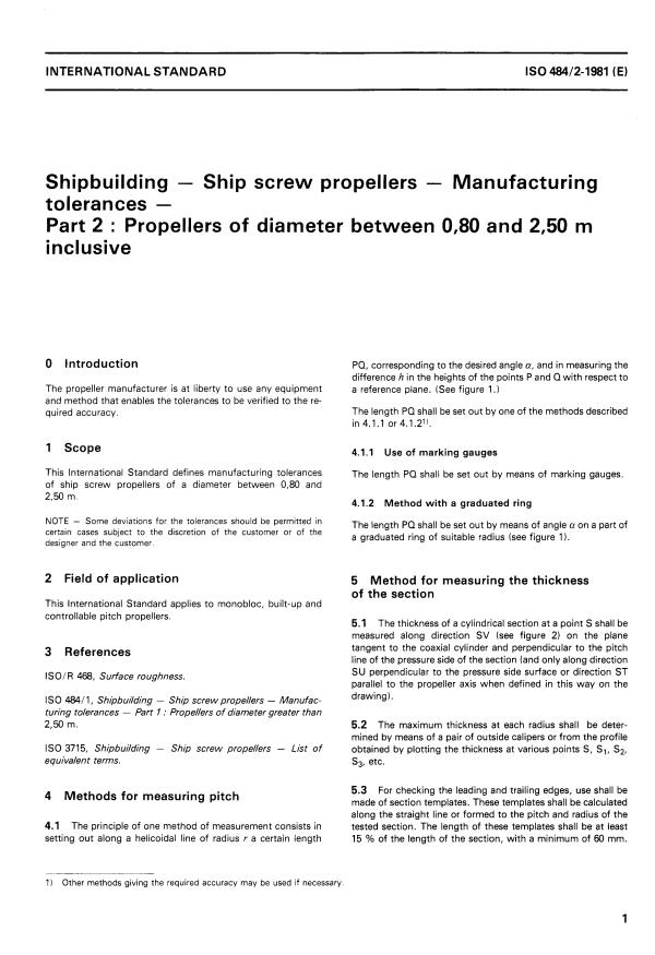 ISO 484-2:1981 - Shipbuilding -- Ship screw propellers -- Manufacturing tolerances