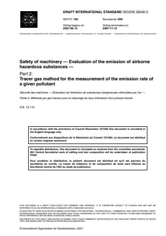 ISO 29042-2:2009 - Safety of machinery -- Evaluation of the emission of airborne hazardous substances