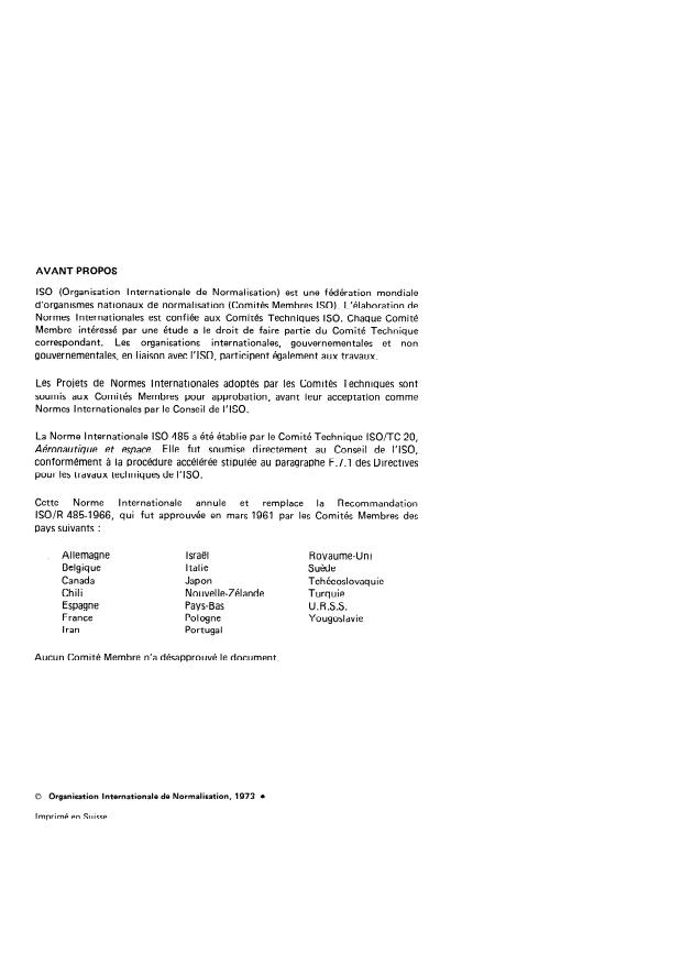 ISO 485:1973 ISO 485:1973 - Raccords de pression d'eau-méthanol a bord des aéronefs - Page 4 preview