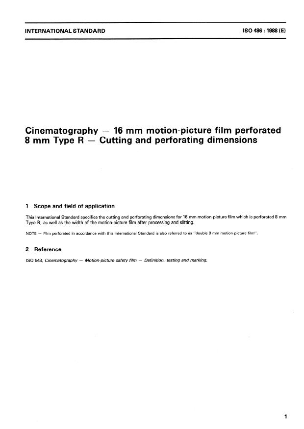 ISO 486:1988 - Cinematography -- 16 mm motion-picture film perforated 8 mm Type R -- Cutting and perforating dimensions