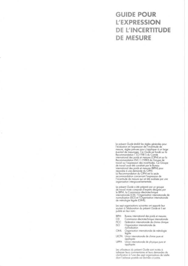 ISO/IEC Guide 98:1993 - Guide pour l'expression de l'incertitude de mesure (GUM)