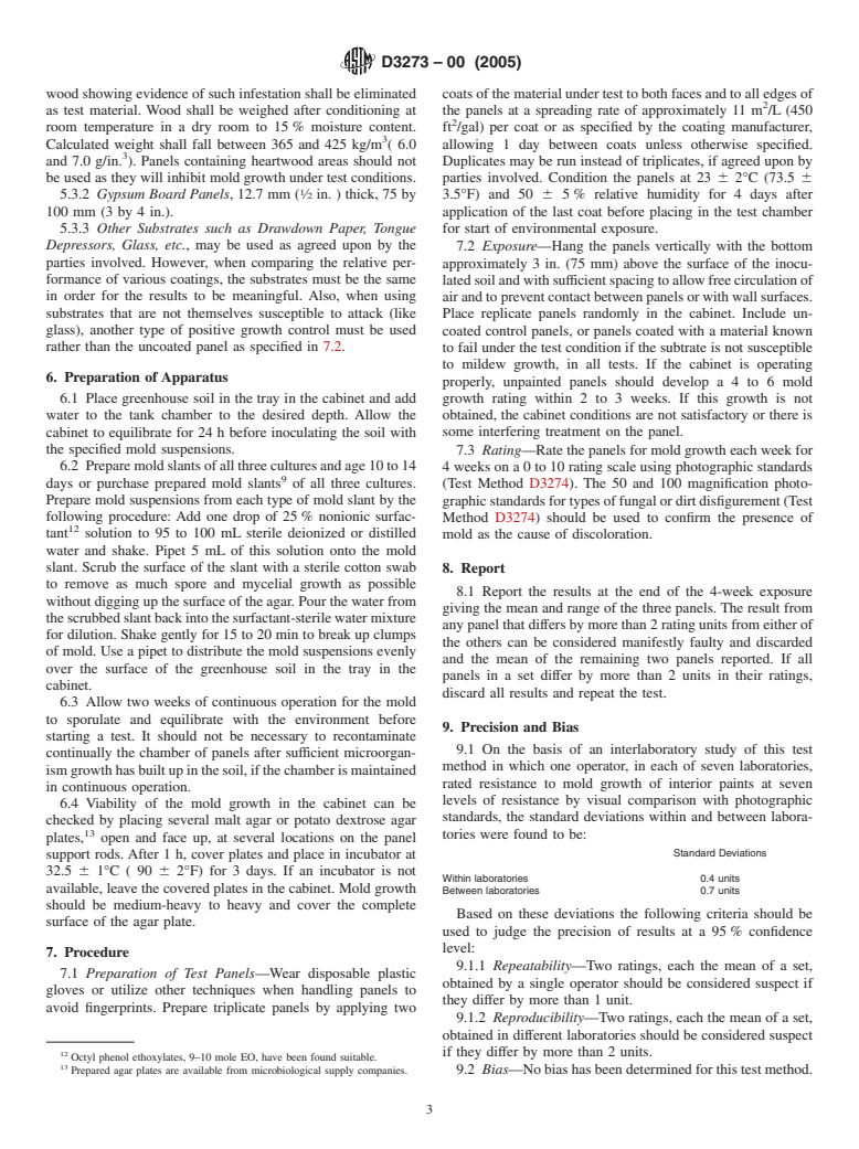 ASTM D3273-00(2005) - Standard Test Method for Resistance to Growth of Mold on the Surface of Interior Coatings in an Environmental Chamber