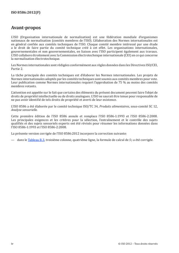 ISO 8586:2012 ISO 8586:2012 - Analyse sensorielle -- Lignes directrices générales pour la sélection, l'entraînement et le contrôle des sujets qualifiés et sujets sensoriels experts - Page 4 preview