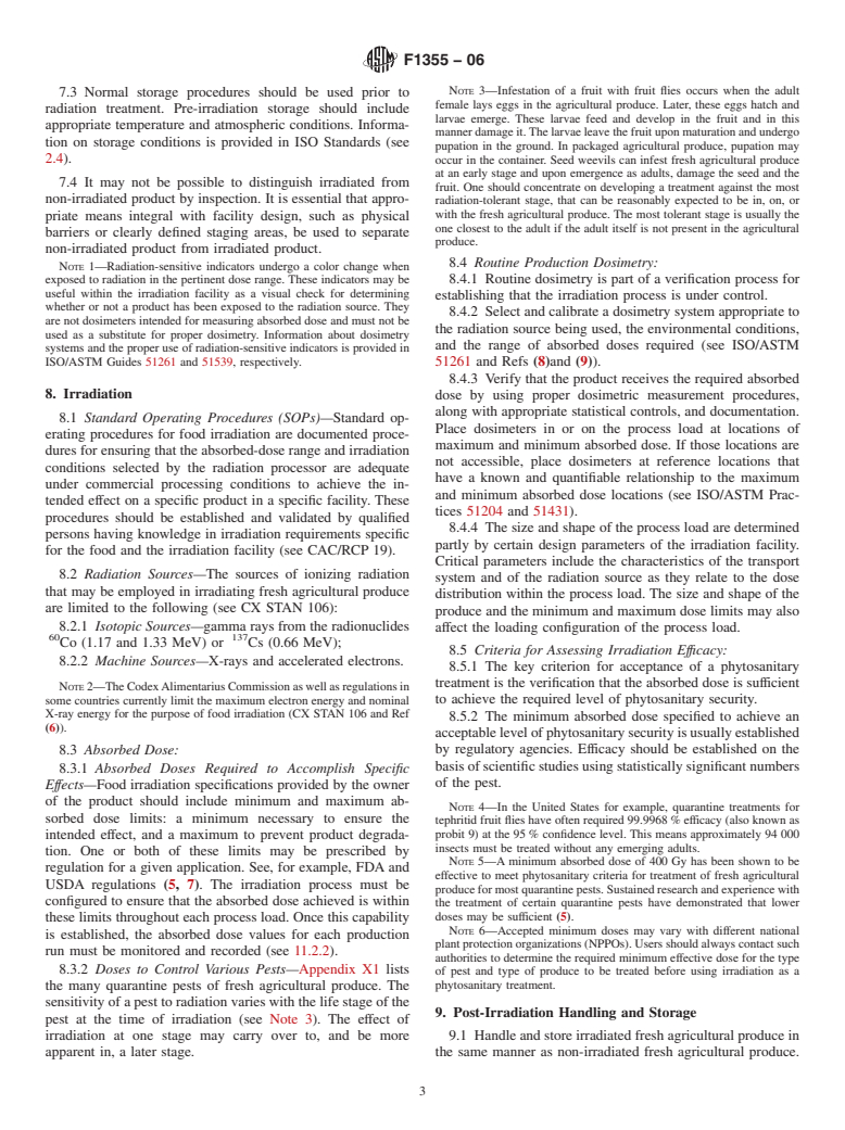 ASTM F1355-06 - Standard Guide for Irradiation of Fresh Agricultural Produce as a Phytosanitary Treatment