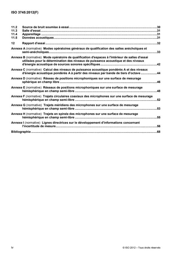 ISO 3745:2012 ISO 3745:2012 - Acoustique -- Détermination des niveaux de puissance acoustique et des niveaux d'énergie acoustique émis par les sources de bruit a partir de la pression acoustique -- Méthodes de laboratoire pour les salles anéchoiques et les salles semi-anéchoiques - Page 4 preview