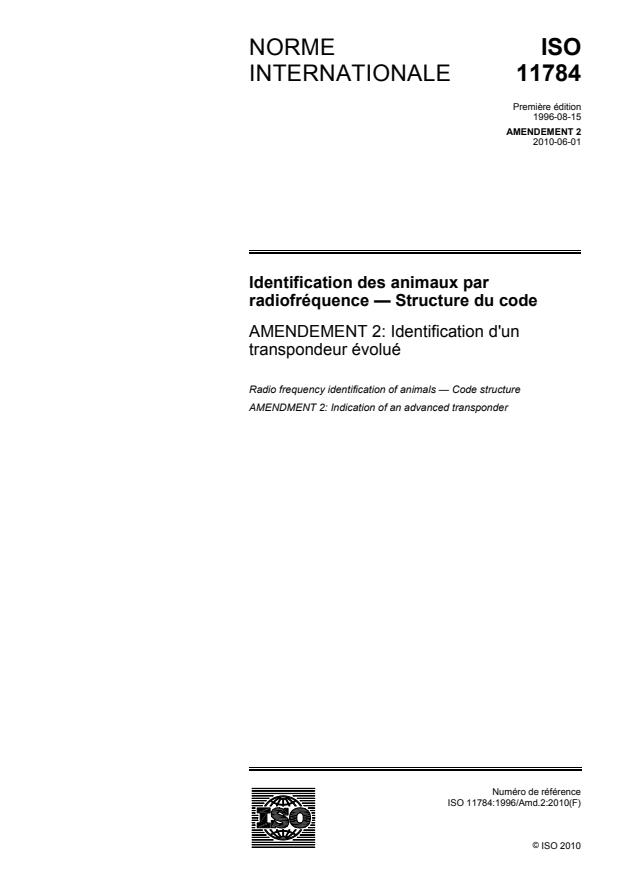 ISO 11784:1996/Amd 2:2010 - Identification d'un transpondeur évolué