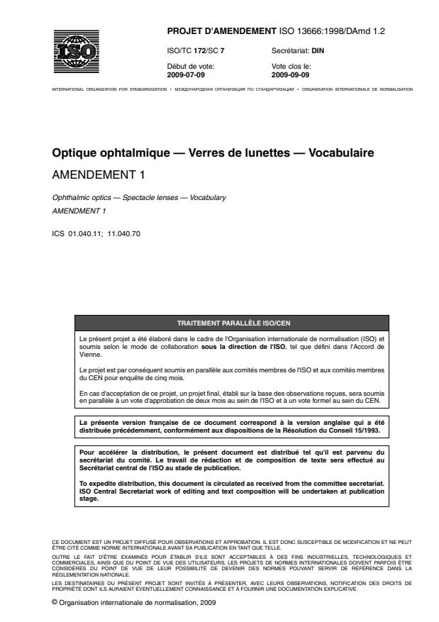 ISO 13666:1998/DAmd 1.2