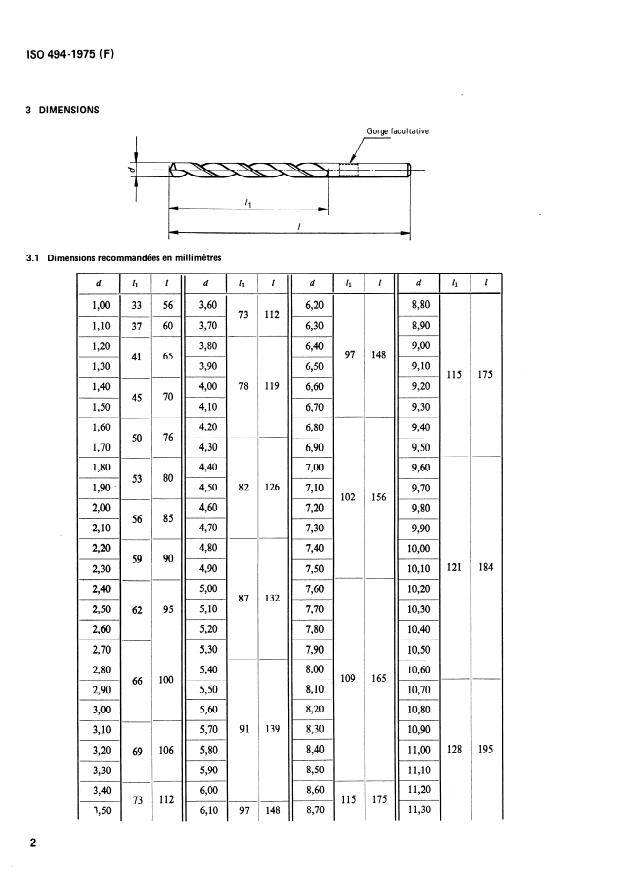 ISO 494:1975 ISO 494:1975 - Forets a queue cylindrique -- Série longue - Page 4 preview