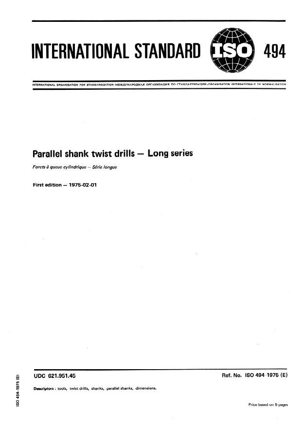 ISO 494:1975 - Parallel shank twist drills -- Long series