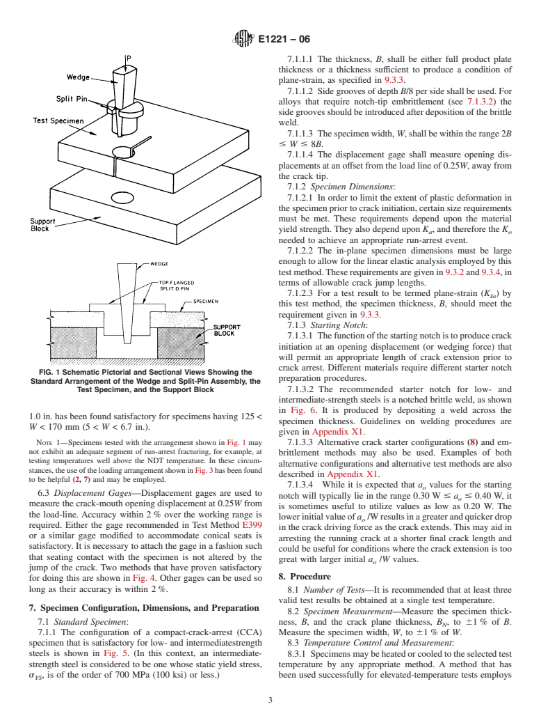 ASTM E1221-06 - Standard Test Method for Determining Plane-Strain Crack-Arrest Fracture Toughness, K<sub>Ia</sub>, of Ferritic Steels