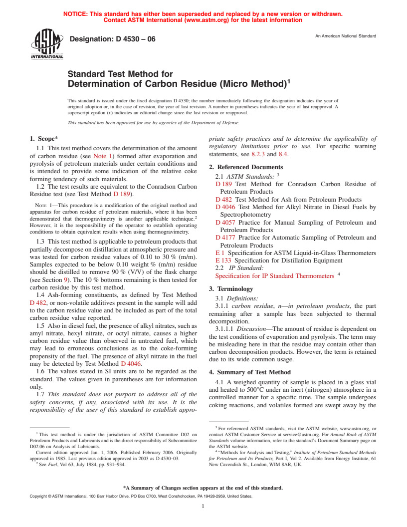 ASTM D4530-06 - Standard Test Method for Determination of Carbon Residue (Micro Method)