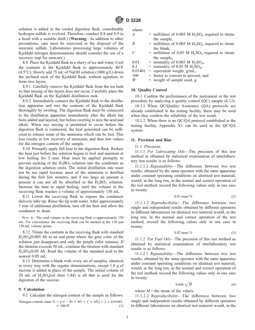 ASTM D3228-01 - Standard Test Method for Total Nitrogen In Lubricating Oils and Fuel Oils By Modified Kjeldahl Method