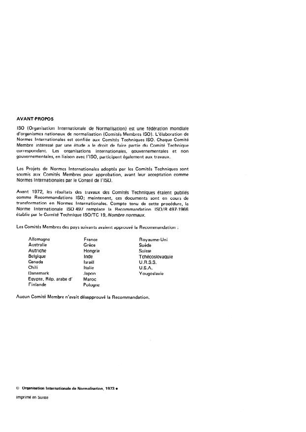 ISO 497:1973 ISO 497:1973 - Guide pour le choix des séries de nombres normaux et des séries comportant des valeurs plus arrondies de nombres normaux - Page 2 preview