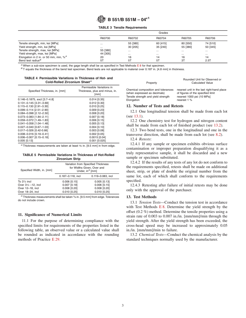 ASTM B551/B551M-04e1 - Standard Specification for Zirconium and Zirconium Alloy Strip, Sheet, and Plate