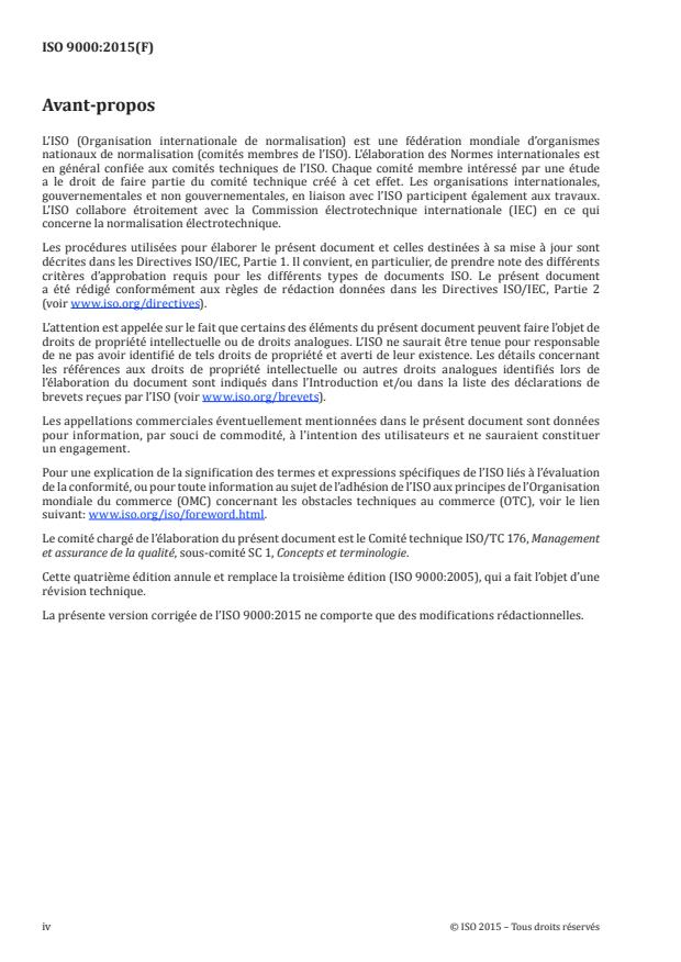 ISO 9000:2015 ISO 9000:2015 - Systemes de management de la qualité -- Principes essentiels et vocabulaire - Page 4 preview