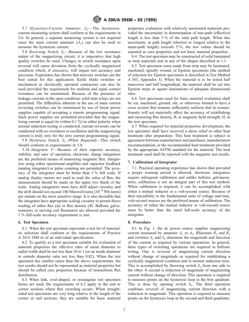 ASTM A596/A596M-95(1999) - Standard Test Method for Direct-Current Magnetic Properties of Materials Using the Ballistic Method and Ring Specimens