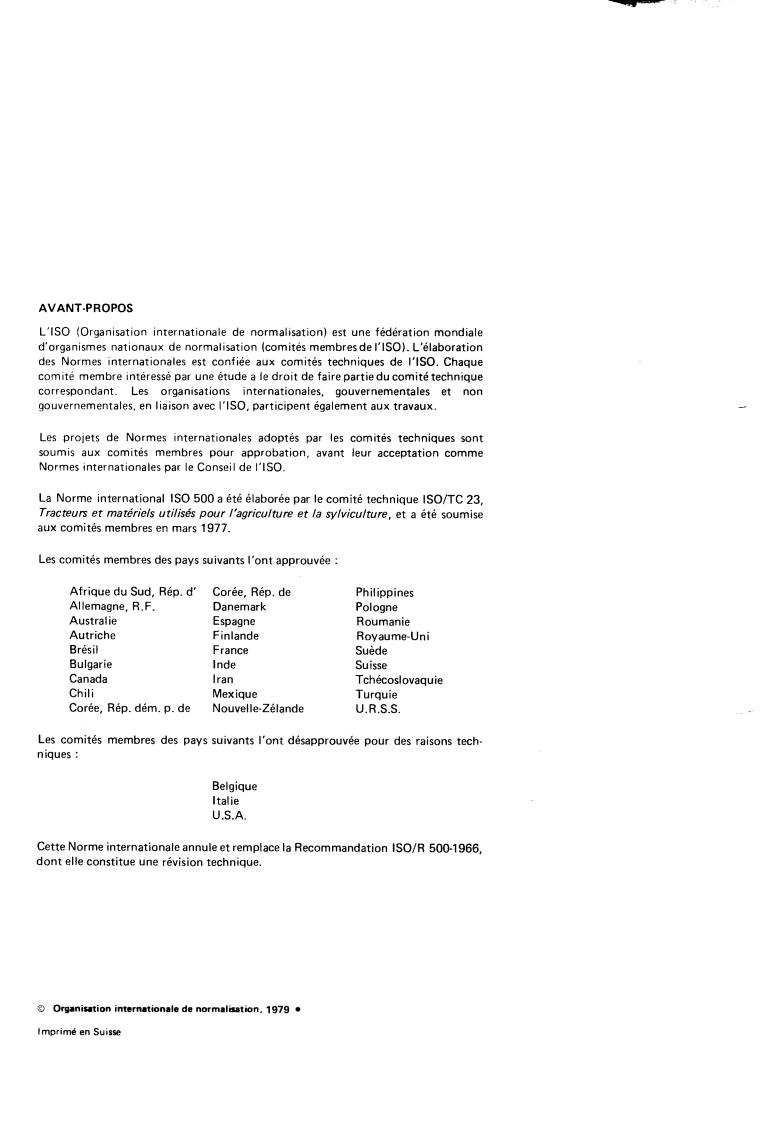 ISO 500:1979 ISO 500:1979 - Agricultural tractors — Power take-off and drawbar — Specification
Released:2/1/1979 - Page 2 preview