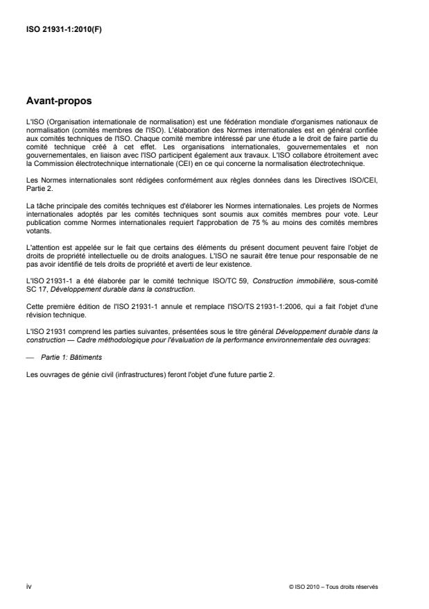 ISO 21931-1:2010 ISO 21931-1:2010 - Développement durable dans la construction -- Cadre méthodologique de l'évaluation de la performance environnementale des ouvrages de construction - Page 4 preview