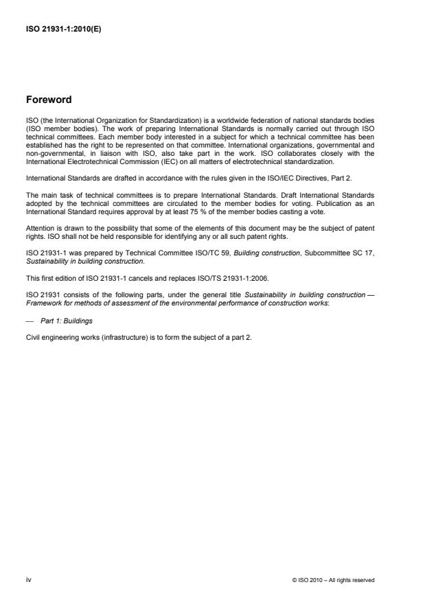 ISO 21931-1:2010 ISO 21931-1:2010 - Sustainability in building construction -- Framework for methods of assessment of the environmental performance of construction works - Page 4 preview