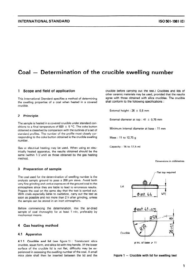 ISO 501:1981 - Coal -- Determination of the crucible swelling number