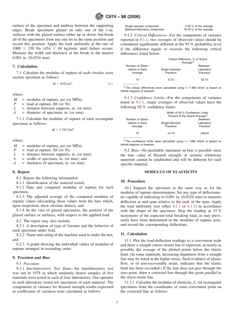 ASTM C674-88(2006) - Standard Test Methods for Flexural Properties of Ceramic Whiteware Materials