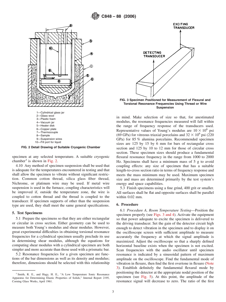 ASTM C848-88(2006) - Standard Test Method for Young's Modulus, Shear Modulus, and Poisson's Ratio For Ceramic Whitewares by Resonance