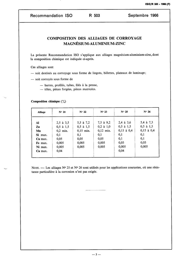 ISO/R 503:1966 - Composition of wrought magnesium-aluminium- zinc alloys
Released:9/1/1966