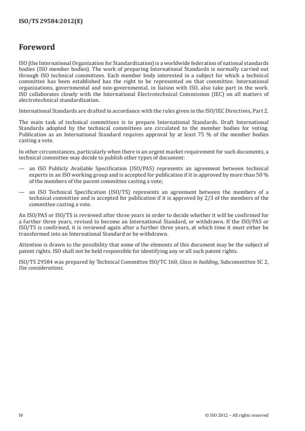 ISO/TS 29584:2012 ISO/TS 29584:2012 - Glass in building -- Pendulum impact testing and classification of safety glass for use in buildings - Page 4 preview