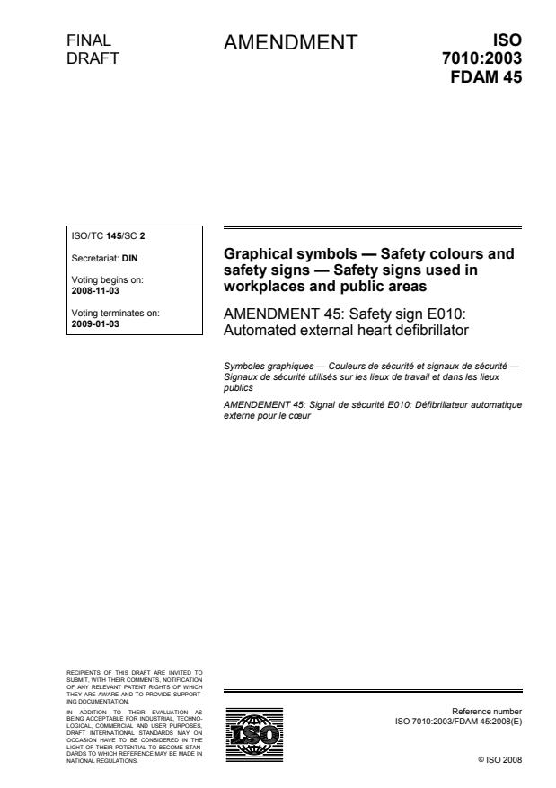 ISO 7010:2003/FDAmd 45 - Safety sign E010: Automated external heart defibrillator