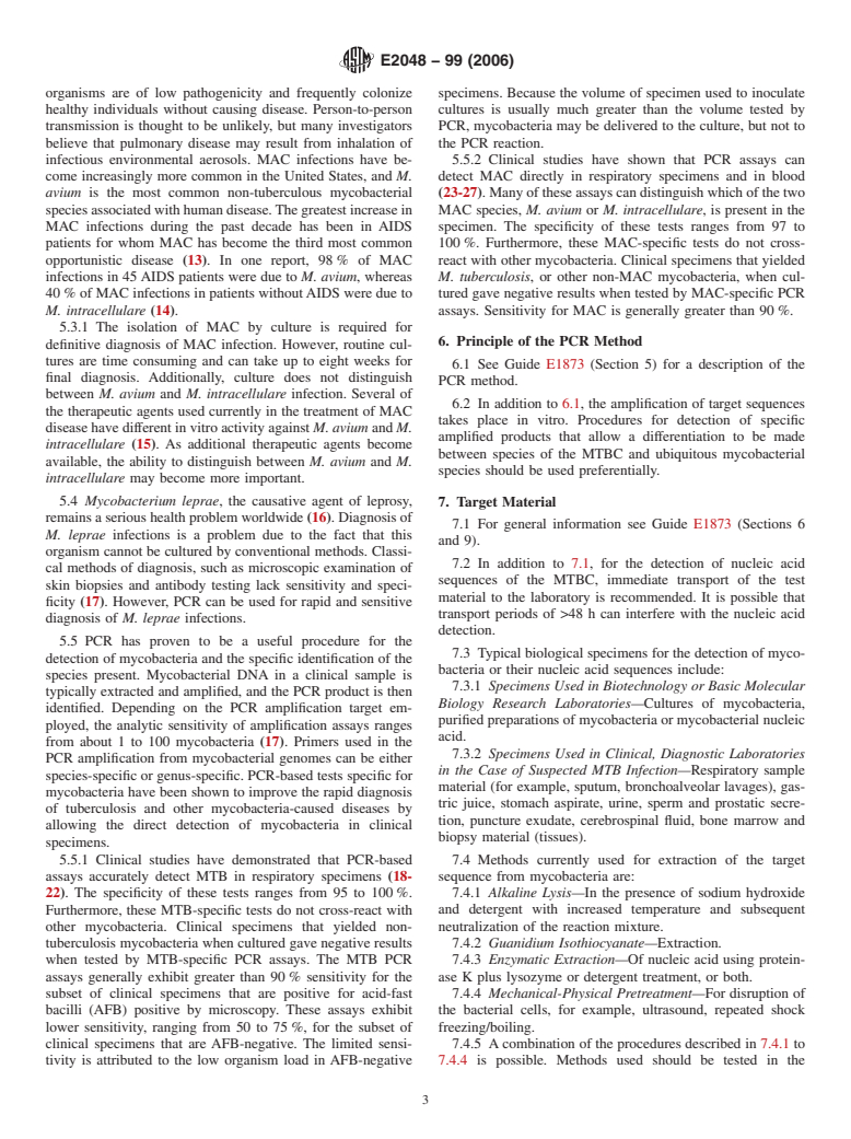 ASTM E2048-99(2006) - Standard Guide for Detection of Nucleic Acids of the Mycobacterium Tuberculosis Complex and Other Pathogenic Mycobacteria by the Polymerase Chain Reaction Technique (Withdrawn 2014)