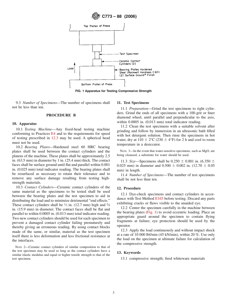 ASTM C773-88(2006) - Standard Test Method for Compressive (Crushing) Strength of Fired Whiteware Materials