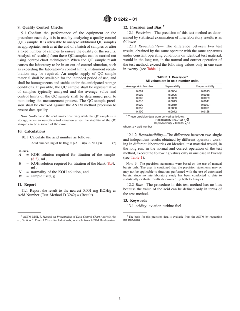 ASTM D3242-01 - Standard Test Method for Acidity in Aviation Turbine Fuel