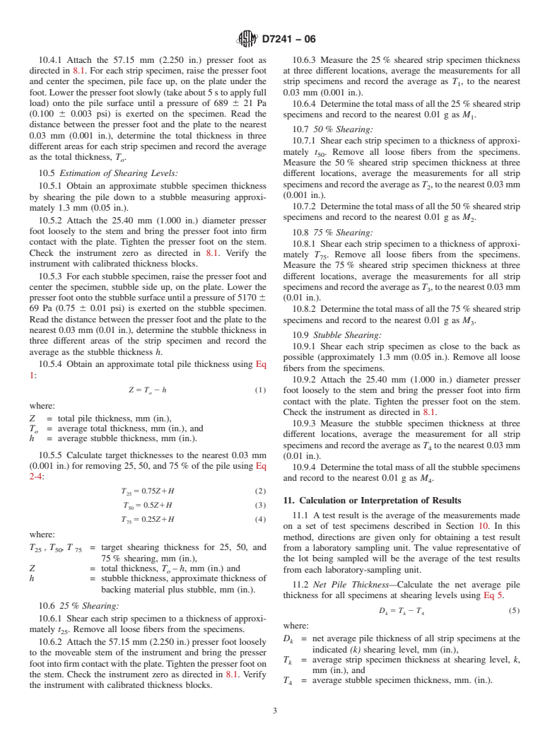 ASTM D7241-06 - Standard Test Method for Pile Thickness of Finished Multilevel Pile Yarn Floor Covering